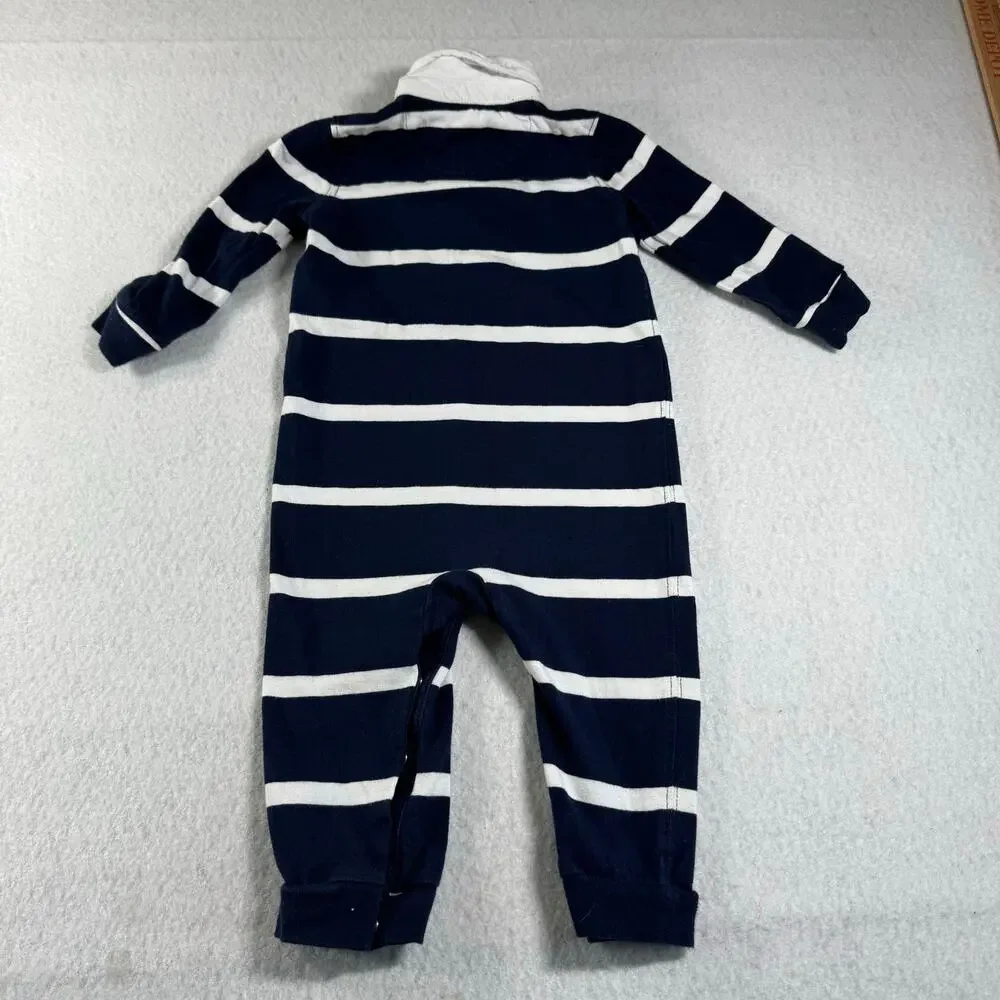 Ralph Lauren 12M Baby Striped Cotton Jersey Rugby Coverall Classic Polo